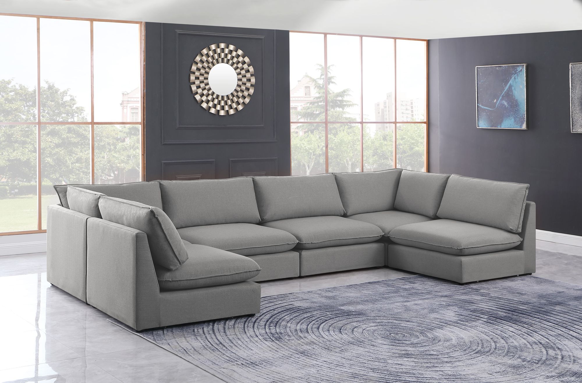 Mackenzie 160" 6-Piece Linen Fabric Modular U-Shape Corner Sectional Sofa