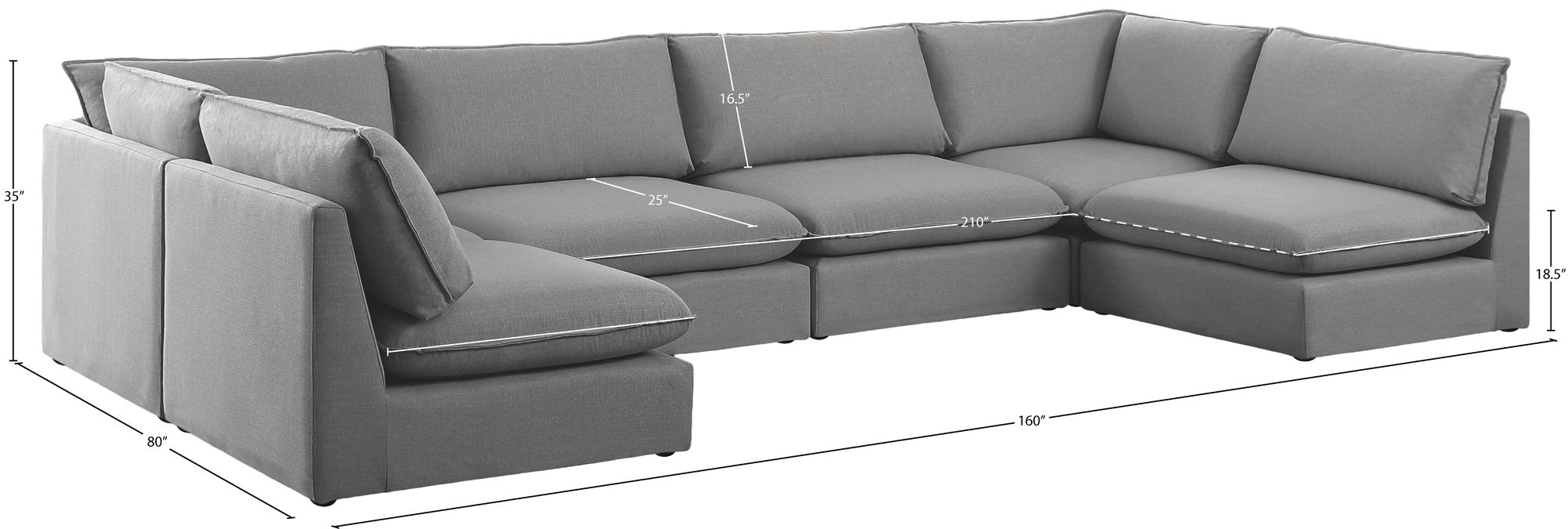 Mackenzie 160" 6-Piece Linen Modular U-Shape Corner Sectional