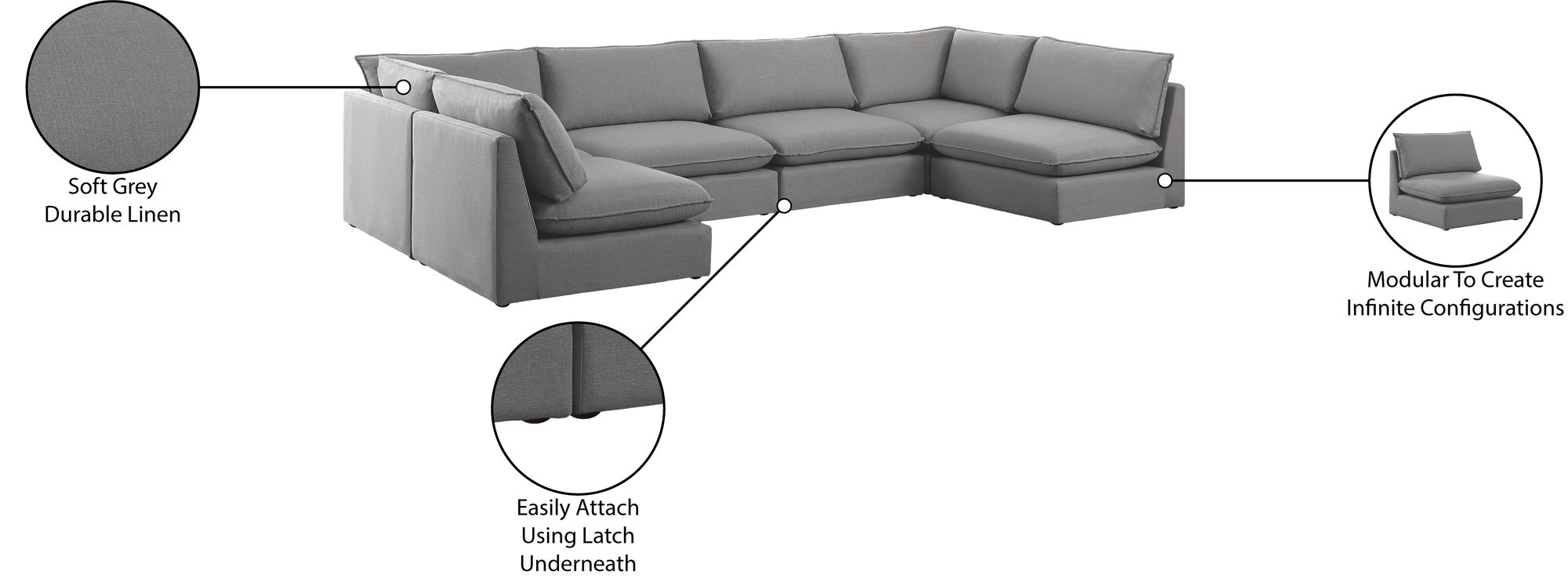 Mackenzie 160" 6-Piece Linen Fabric Modular U-Shape Corner Sectional Sofa