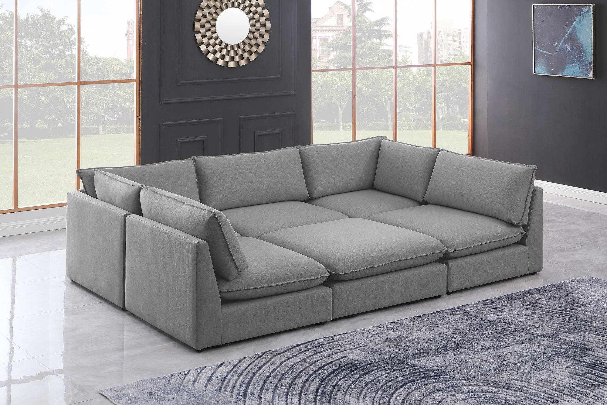 Mackenzie 120" 6-Piece Linen Fabric Modular Sectional Sofa