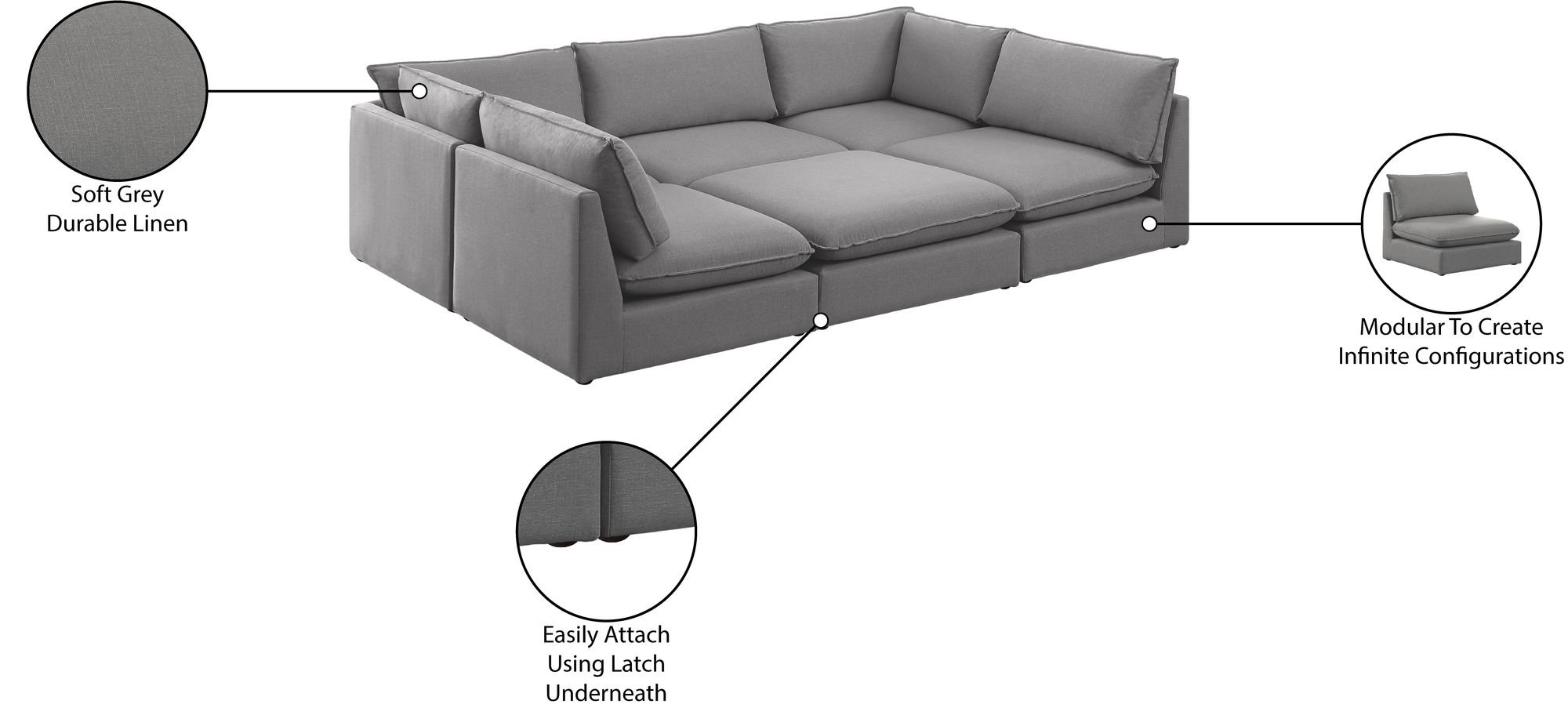 Mackenzie 120" 6-Piece Linen Modular Sectional