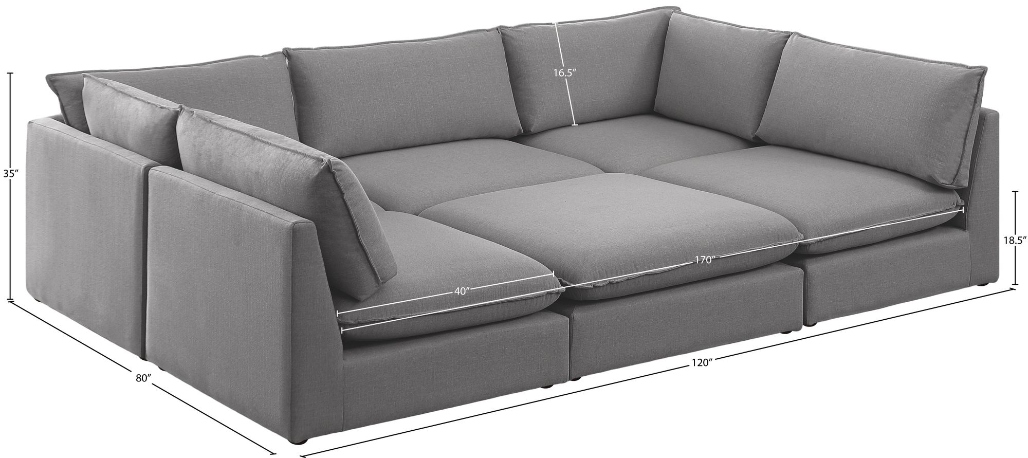 Mackenzie 120" 6-Piece Linen Fabric Modular Sectional Sofa