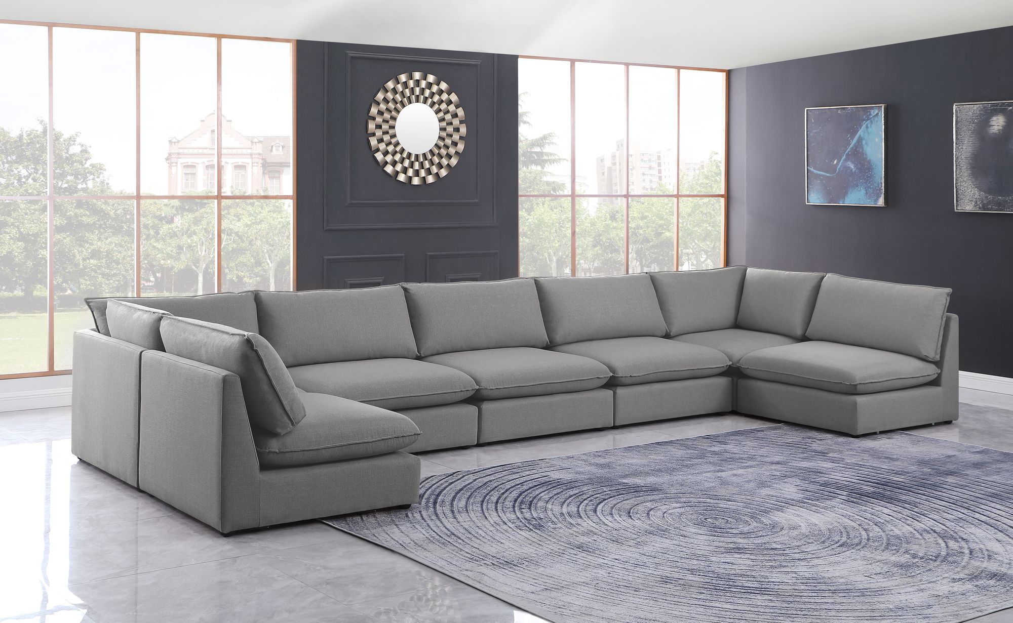 Mackenzie 200" 7-Piece Linen Fabric Modular Sectional Sofa
