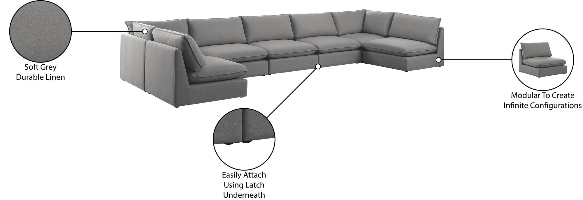 Mackenzie 200" 7-Piece Linen Fabric Modular Sectional Sofa