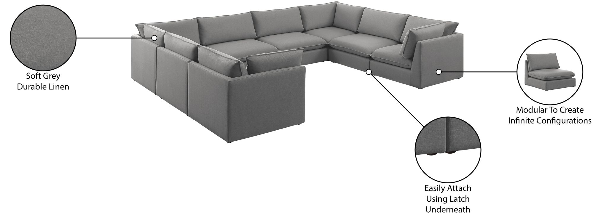 Mackenzie 160" 8-Piece Linen Fabric Modular Sectional Sofa