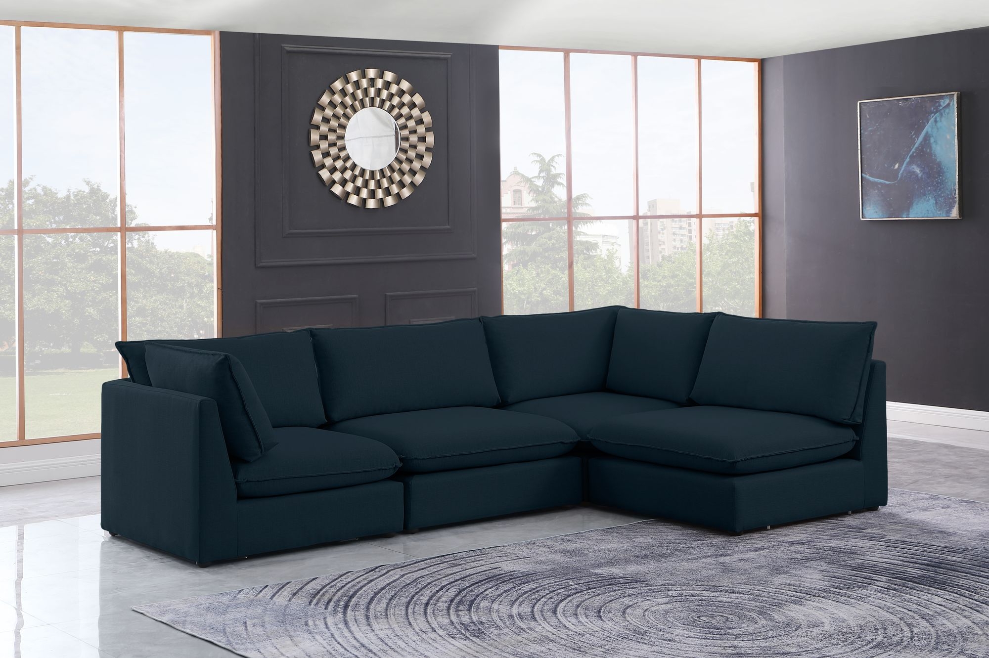 Mackenzie 120" 4-Piece Linen Fabric Modular Corner Sectional Sofa