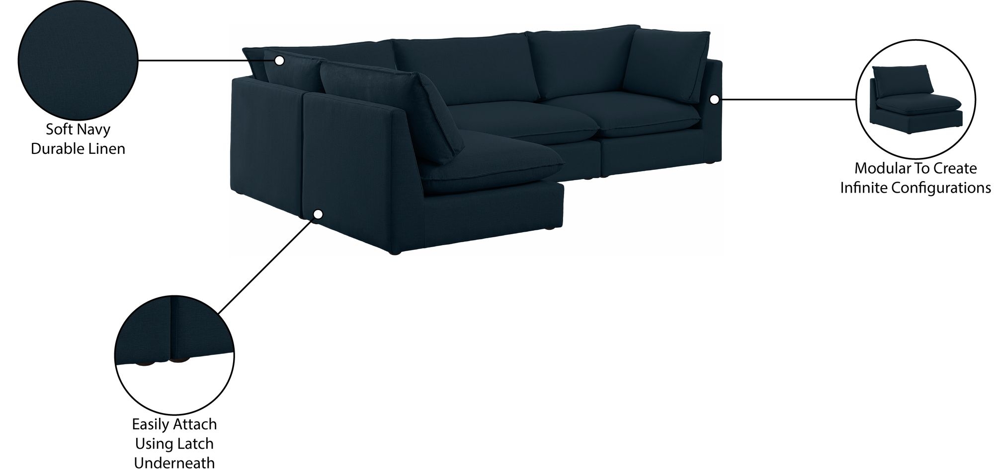 Mackenzie 120" 4-Piece Linen Fabric Modular Corner Sectional Sofa