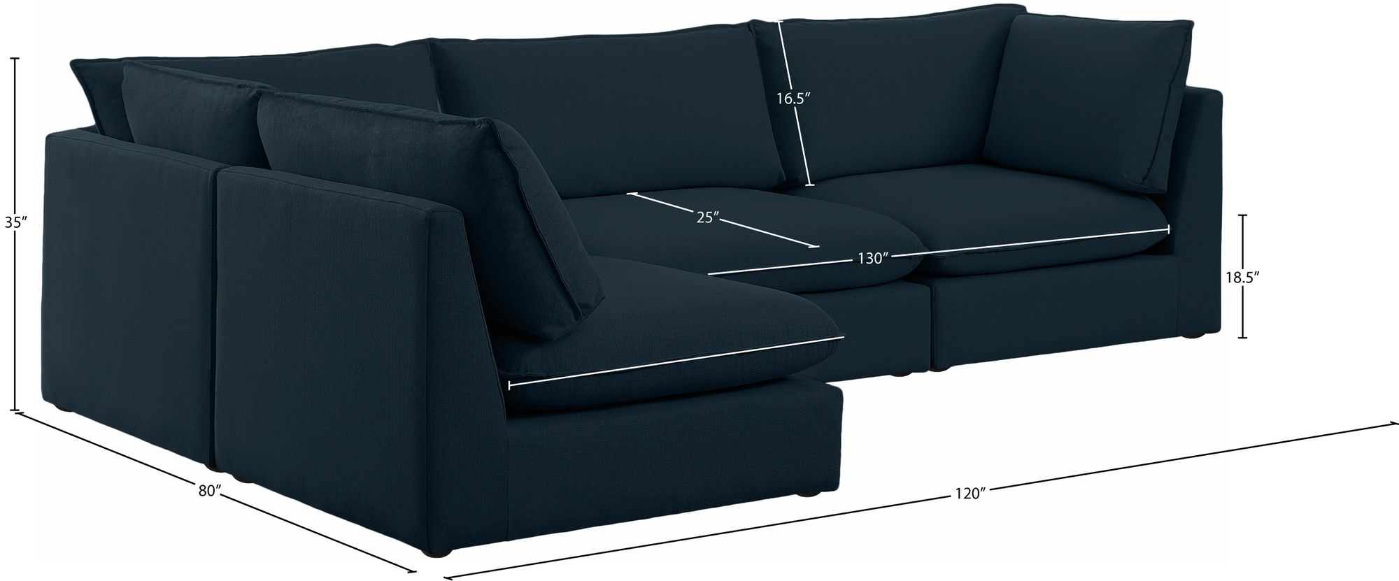 Mackenzie 120" 4-Piece Linen Fabric Modular Corner Sectional Sofa