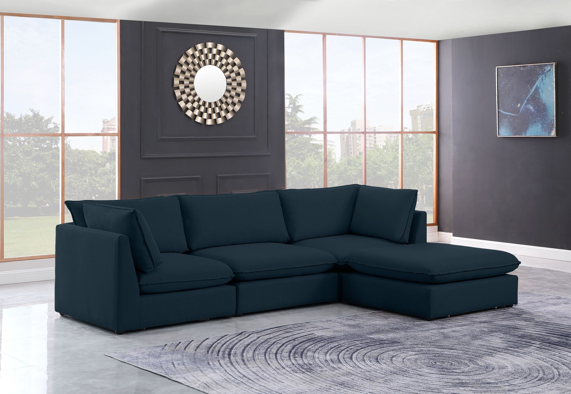 Mackenzie 120" 4-Piece Linen Fabric Modular Sectional Sofa