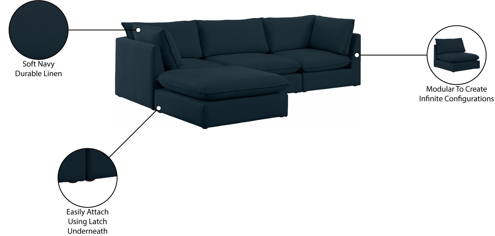 Mackenzie 120" 4-Piece Linen Fabric Modular Sectional Sofa