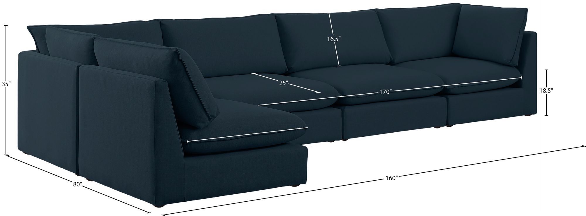 Mackenzie 160" 5-Piece Linen Modular Corner Sectional