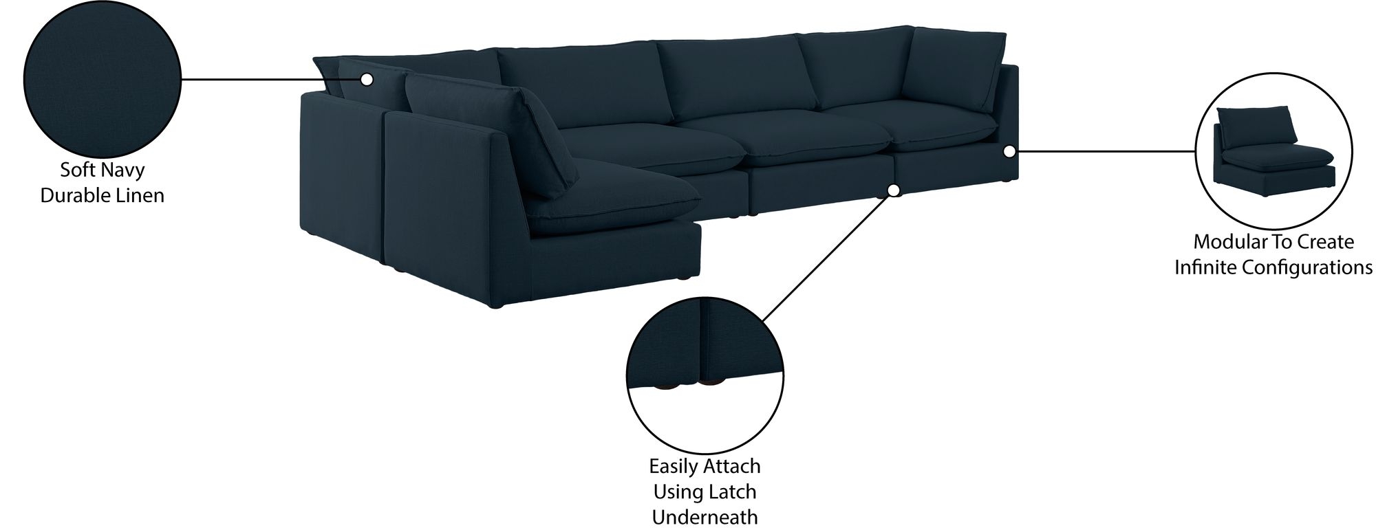 Mackenzie 160" 5-Piece Linen Fabric Modular Corner Sectional Sofa