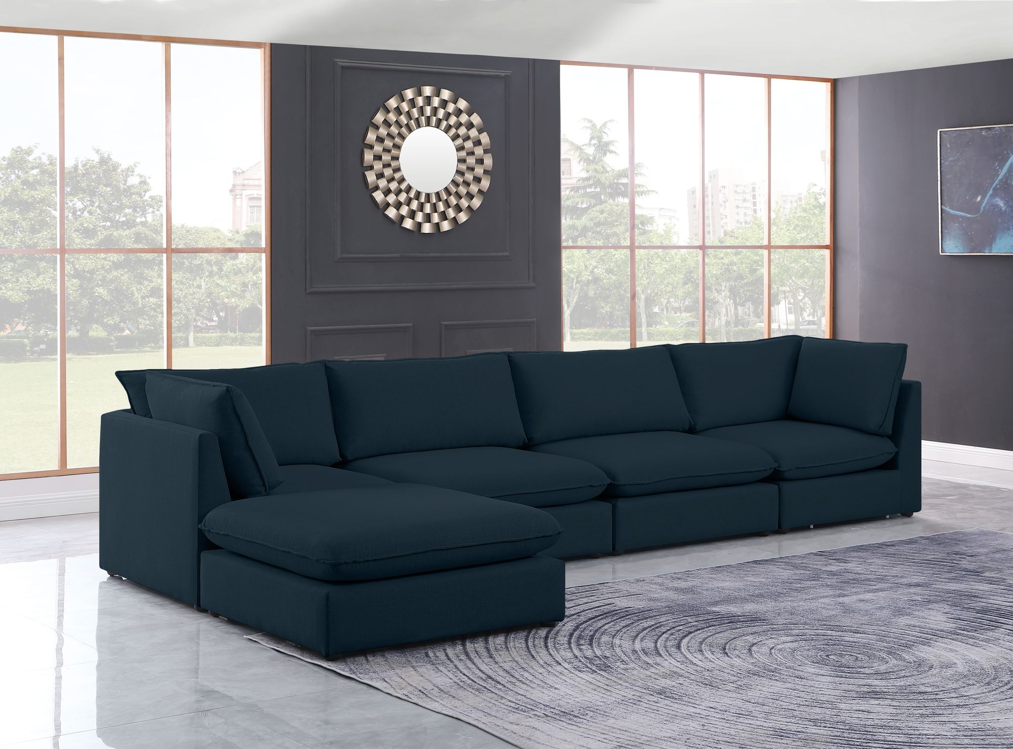 Mackenzie 160" 5-Piece Linen Fabric Modular Sectional Sofa