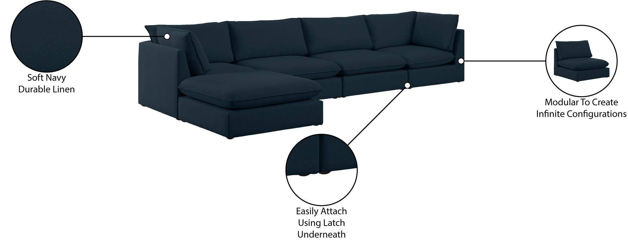 Mackenzie 160" 5-Piece Linen Fabric Modular Sectional Sofa