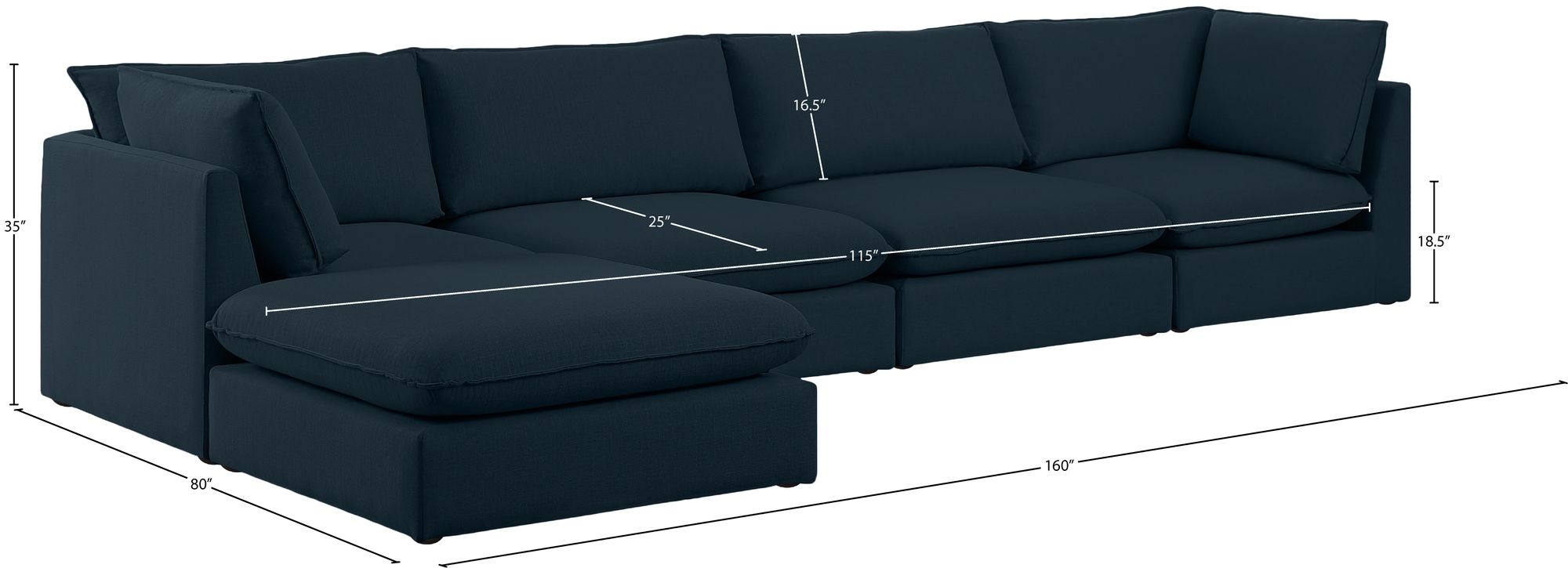 Mackenzie 160" 5-Piece Linen Fabric Modular Sectional Sofa