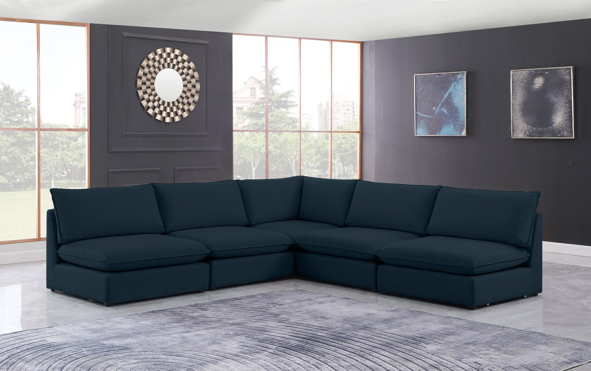 Mackenzie 120" 5-Piece Linen Modular Armless Sectional