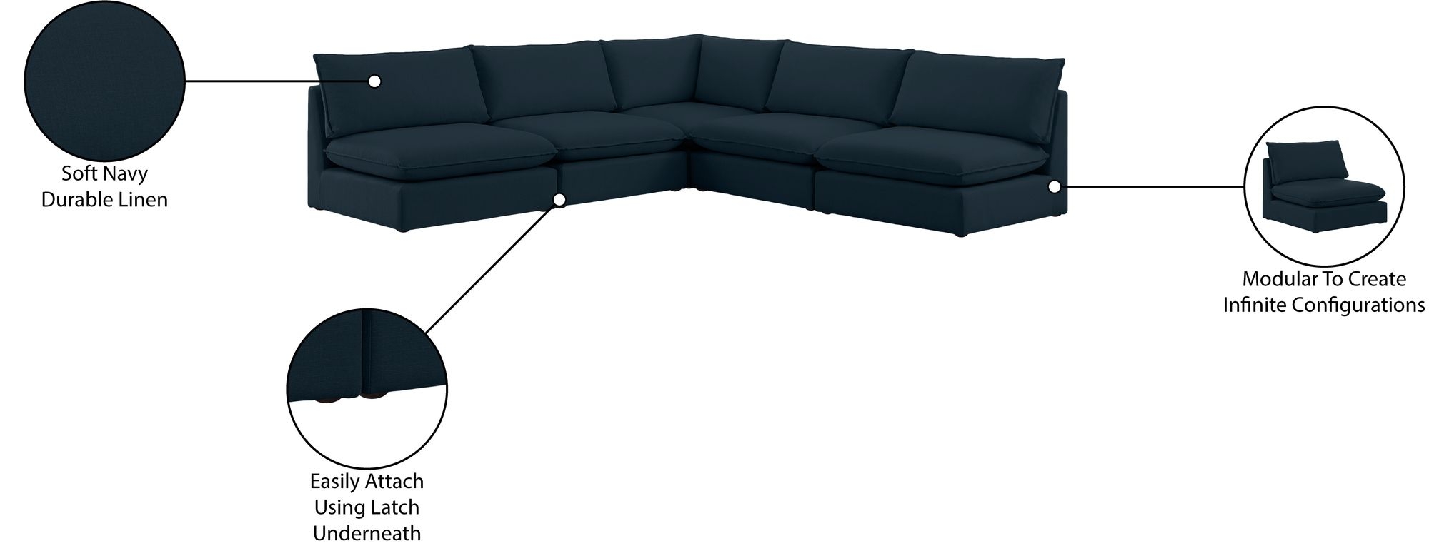 Mackenzie 120" 5-Piece Linen Fabric Modular Armless Sectional Sofa