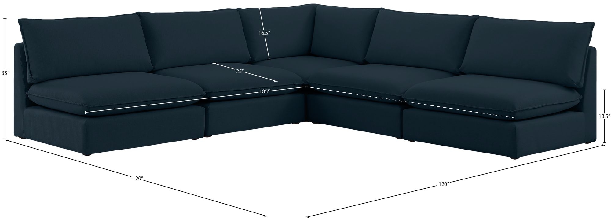Mackenzie 120" 5-Piece Linen Fabric Modular Armless Sectional Sofa