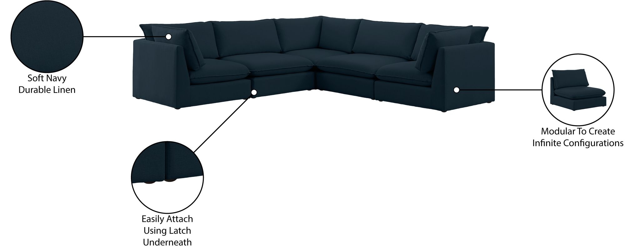 Mackenzie 120" 5-Piece Linen Fabric Modular Sectional Sofa