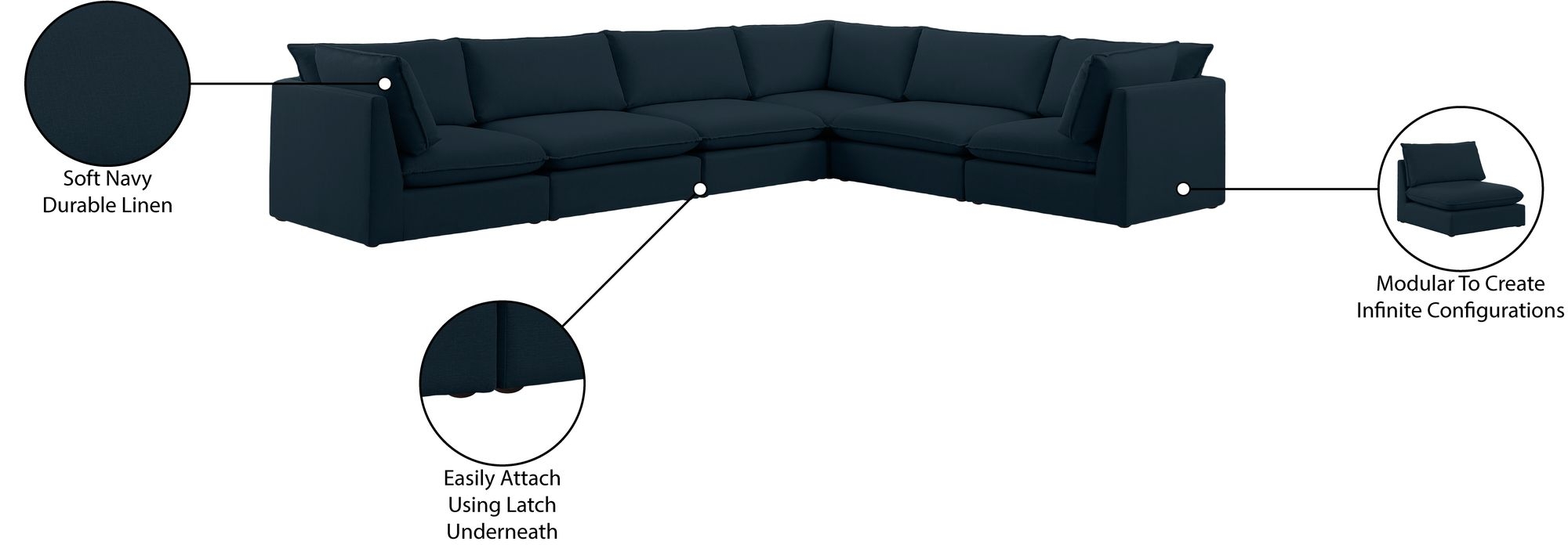 Mackenzie 160" 6-Piece Linen Fabric Modular Sectional Sofa