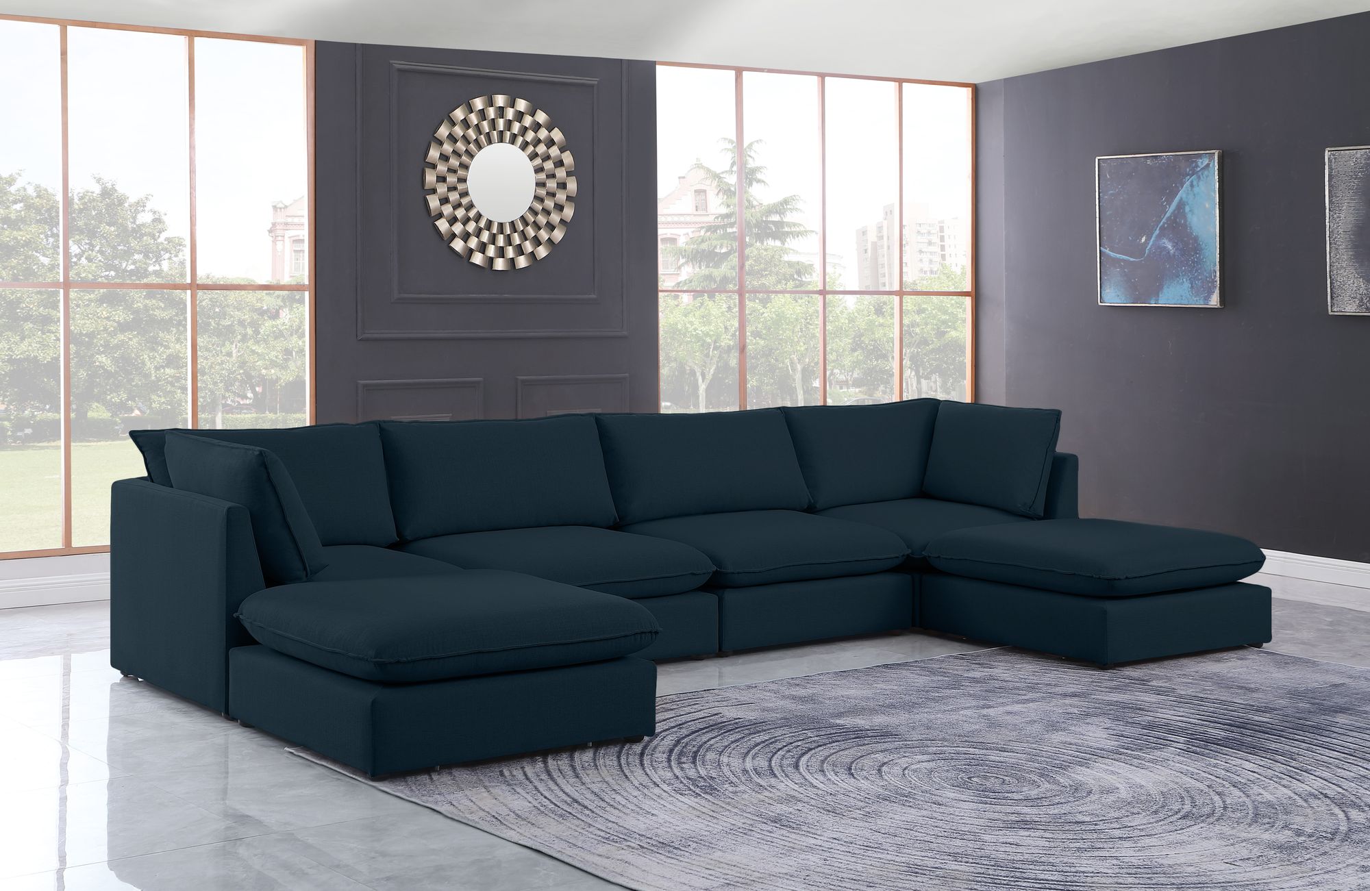 Mackenzie 160" 6-Piece Linen Modular U-Shape Sectional