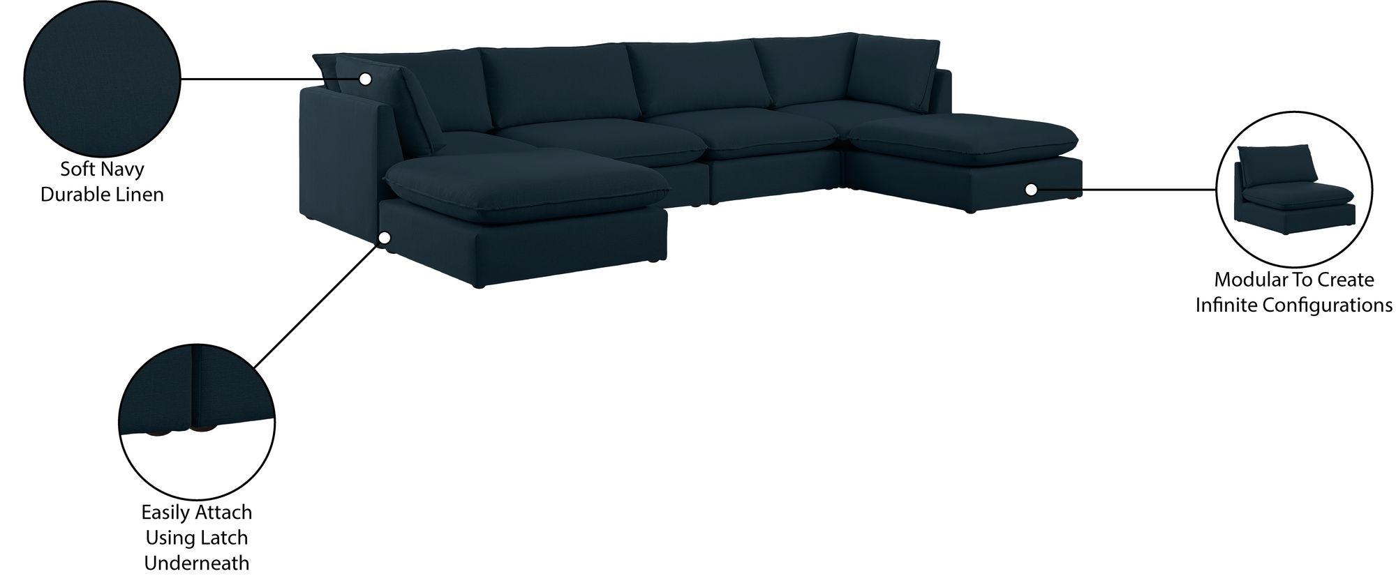 Mackenzie 160" 6-Piece Linen Fabric Modular U-Shape Sectional Sofa
