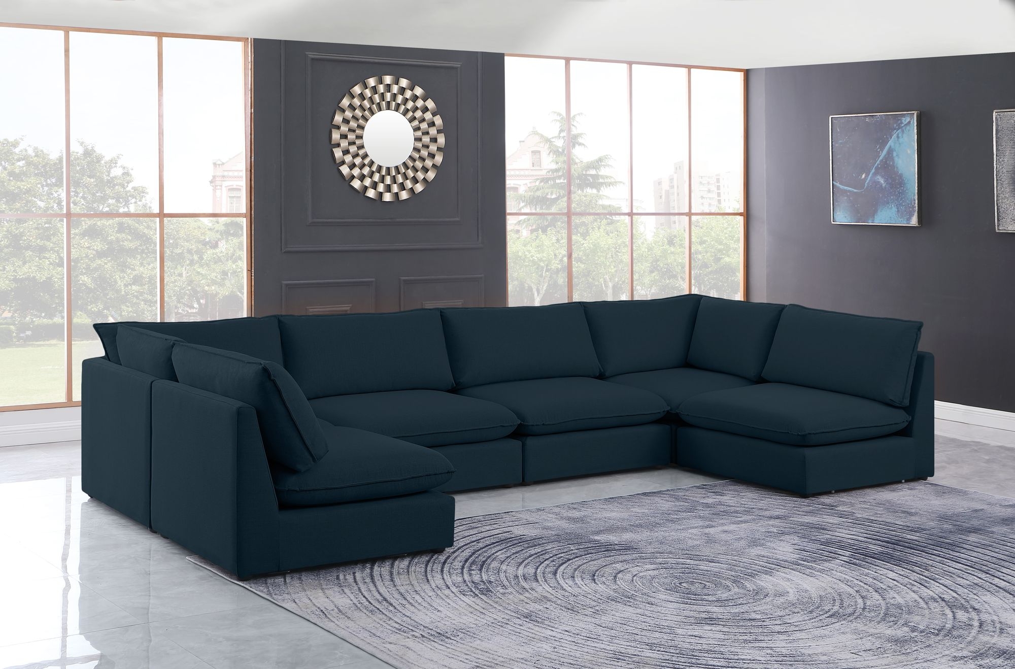 Mackenzie 160" 6-Piece Linen Fabric Modular U-Shape Corner Sectional Sofa