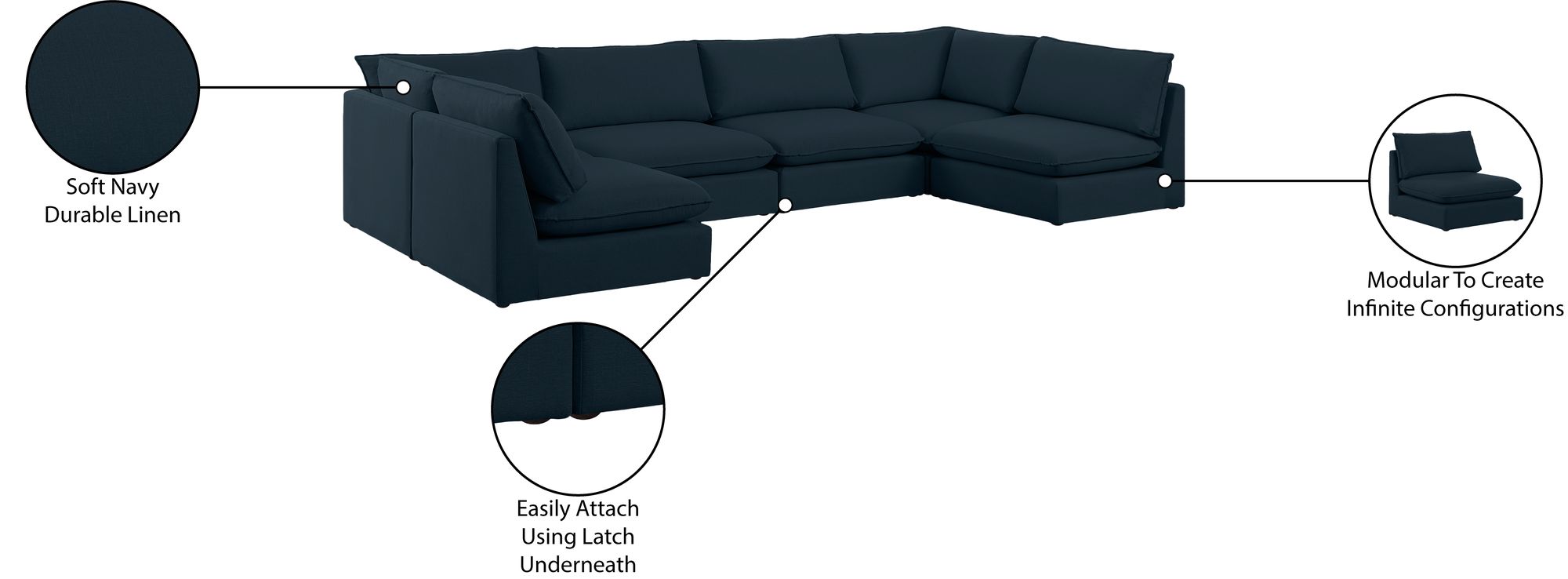 Mackenzie 160" 6-Piece Linen Modular U-Shape Corner Sectional