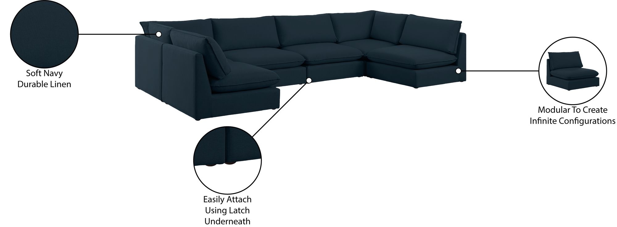 Mackenzie 160" 6-Piece Linen Fabric Modular U-Shape Corner Sectional Sofa