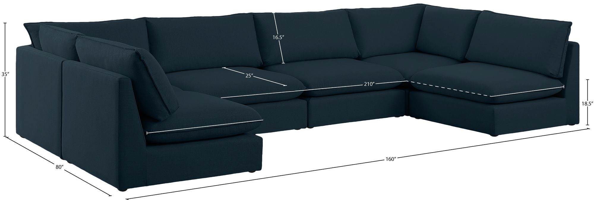 Mackenzie 160" 6-Piece Linen Fabric Modular U-Shape Corner Sectional Sofa