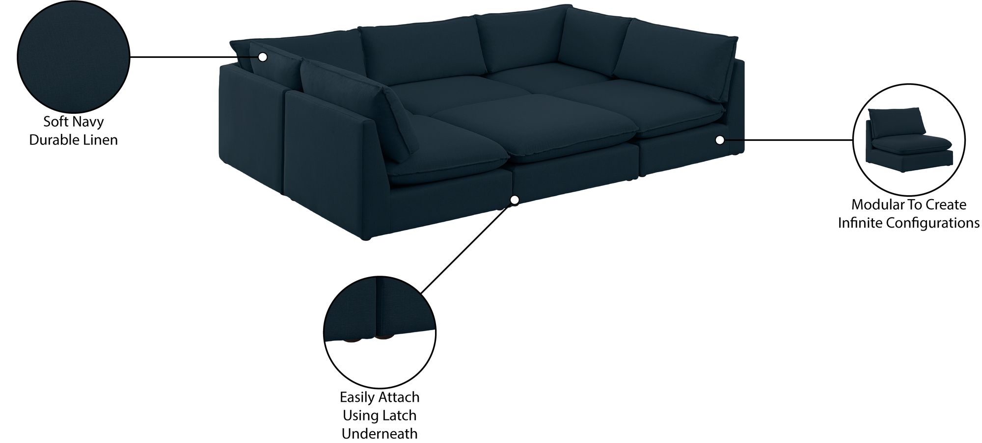 Mackenzie 120" 6-Piece Linen Modular Sectional