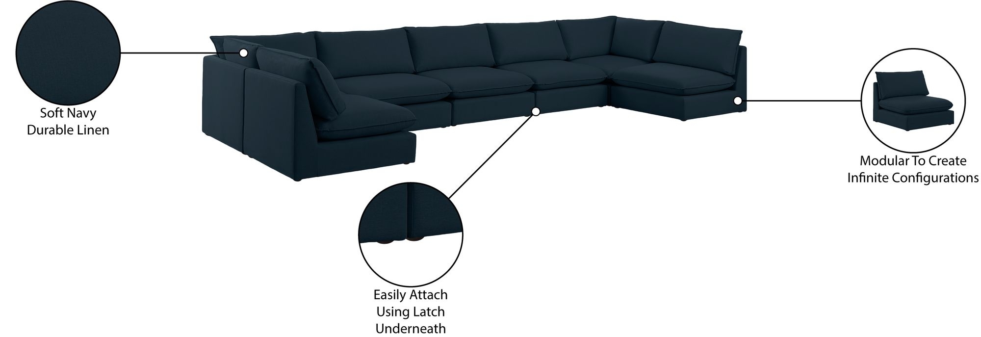 Mackenzie 200" 7-Piece Linen Fabric Modular Sectional Sofa