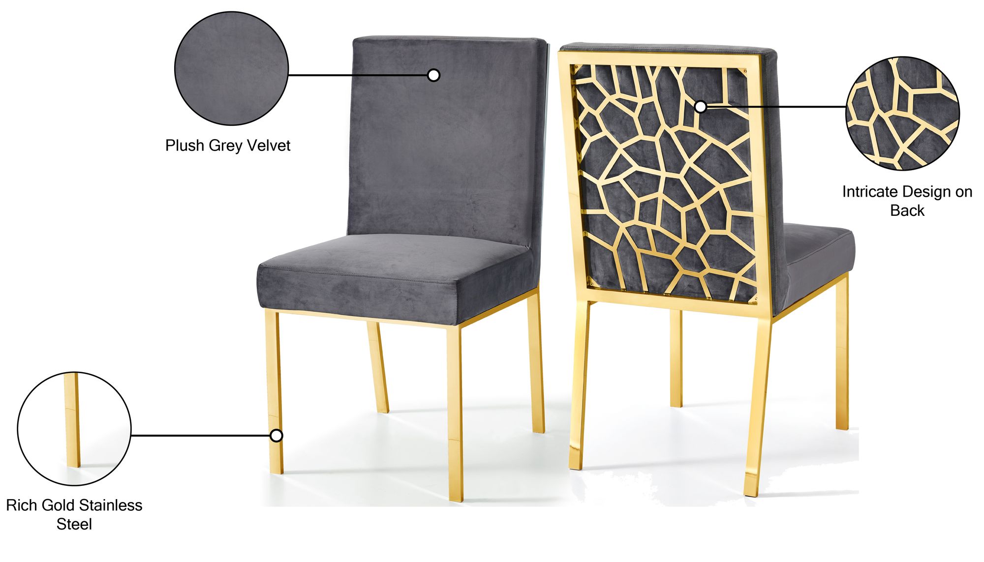 Opal Velvet Dining Chair with Gold Stainless Steel Base