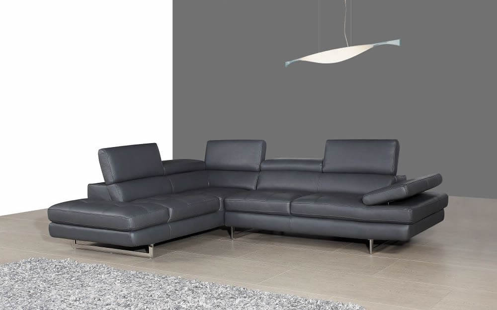 A761 Italian Leather Sectional, Left Arm Chaise, Slate Gray by J&M Furniture