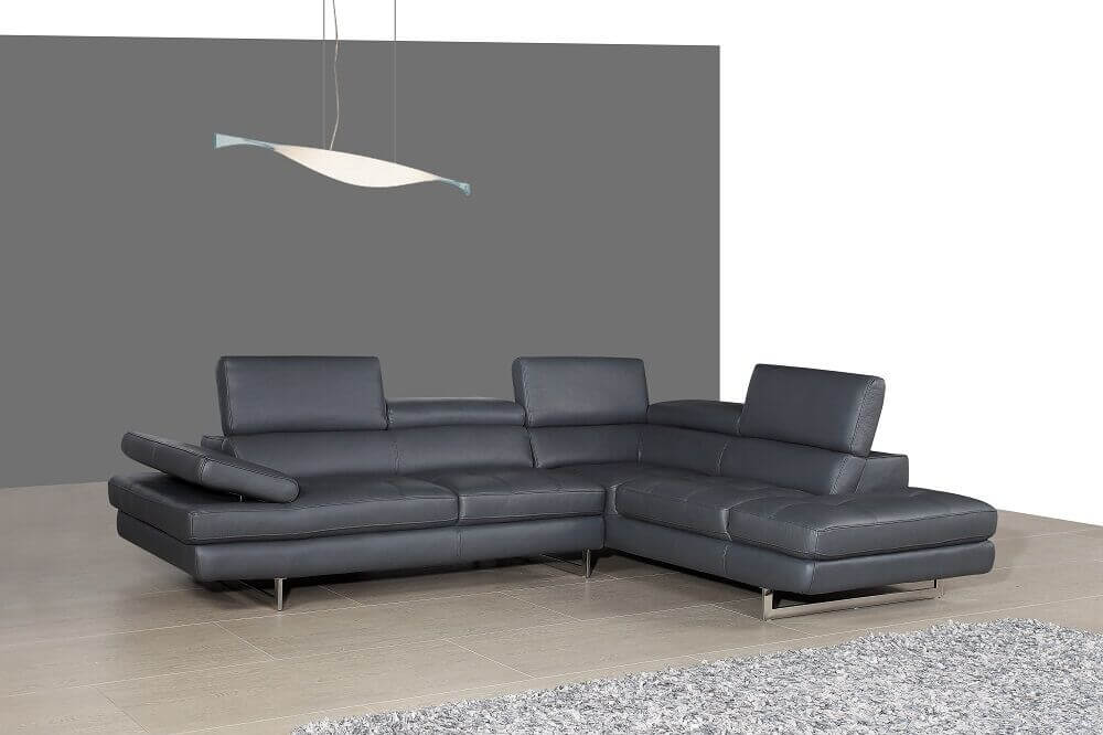 A761 Italian Leather Sectional, Right Arm Chaise, Slate Gray by J&M Furniture