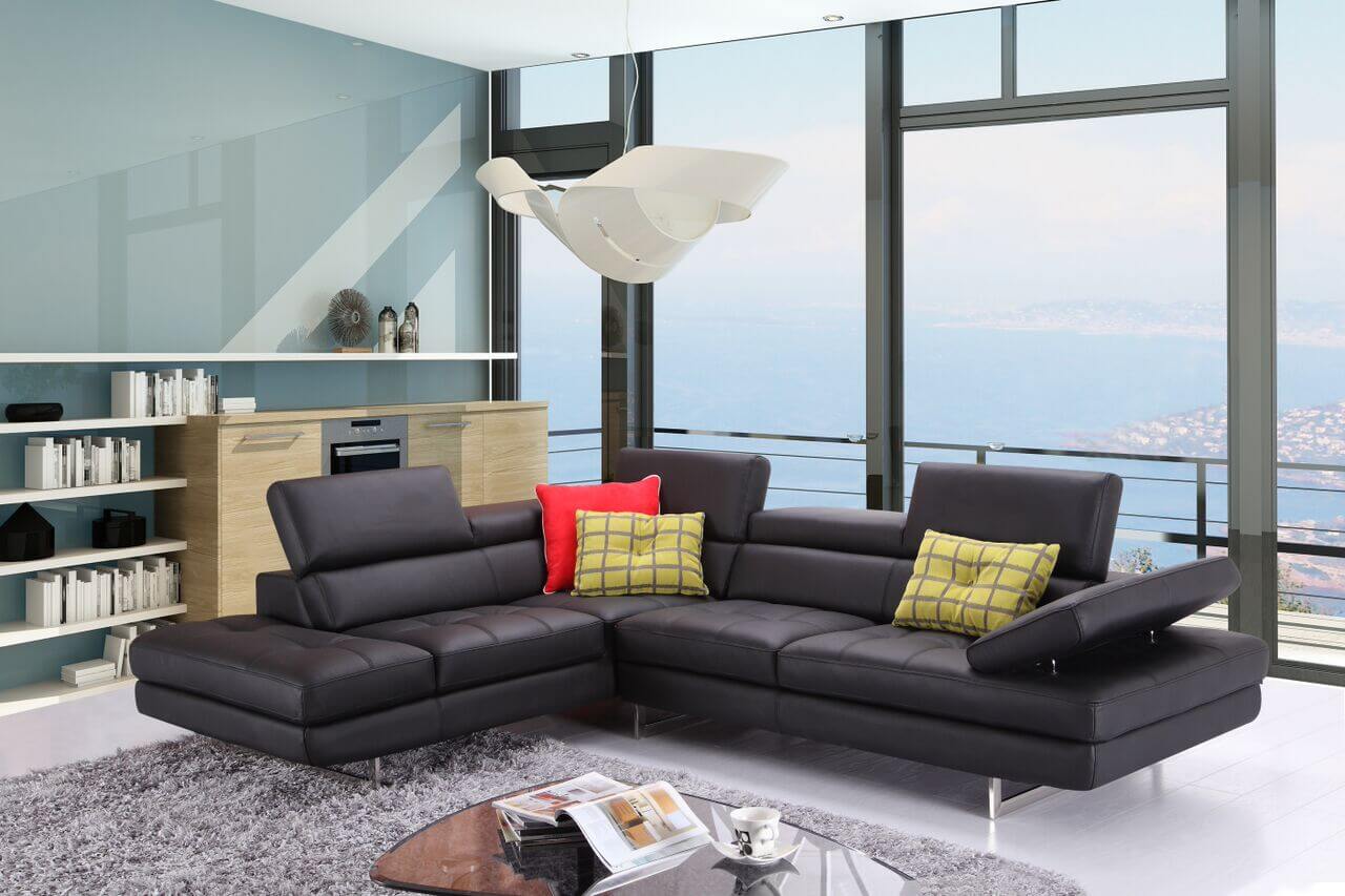 A761 Italian Leather Sectional, Left Arm Chaise, Slate Black by J&M Furniture