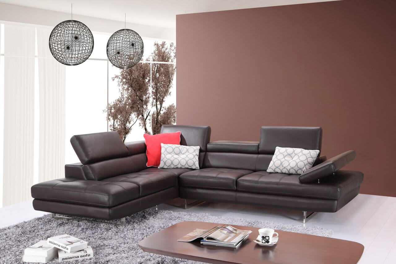 A761 Italian Leather Sectional, Left Arm Chaise, Slate Coffee by J&M Furniture