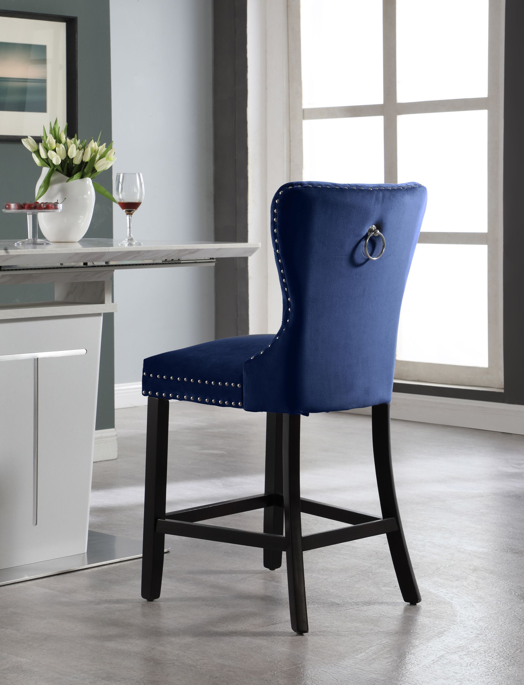Nikki Velvet Counter Stool with Espresso Wood Legs