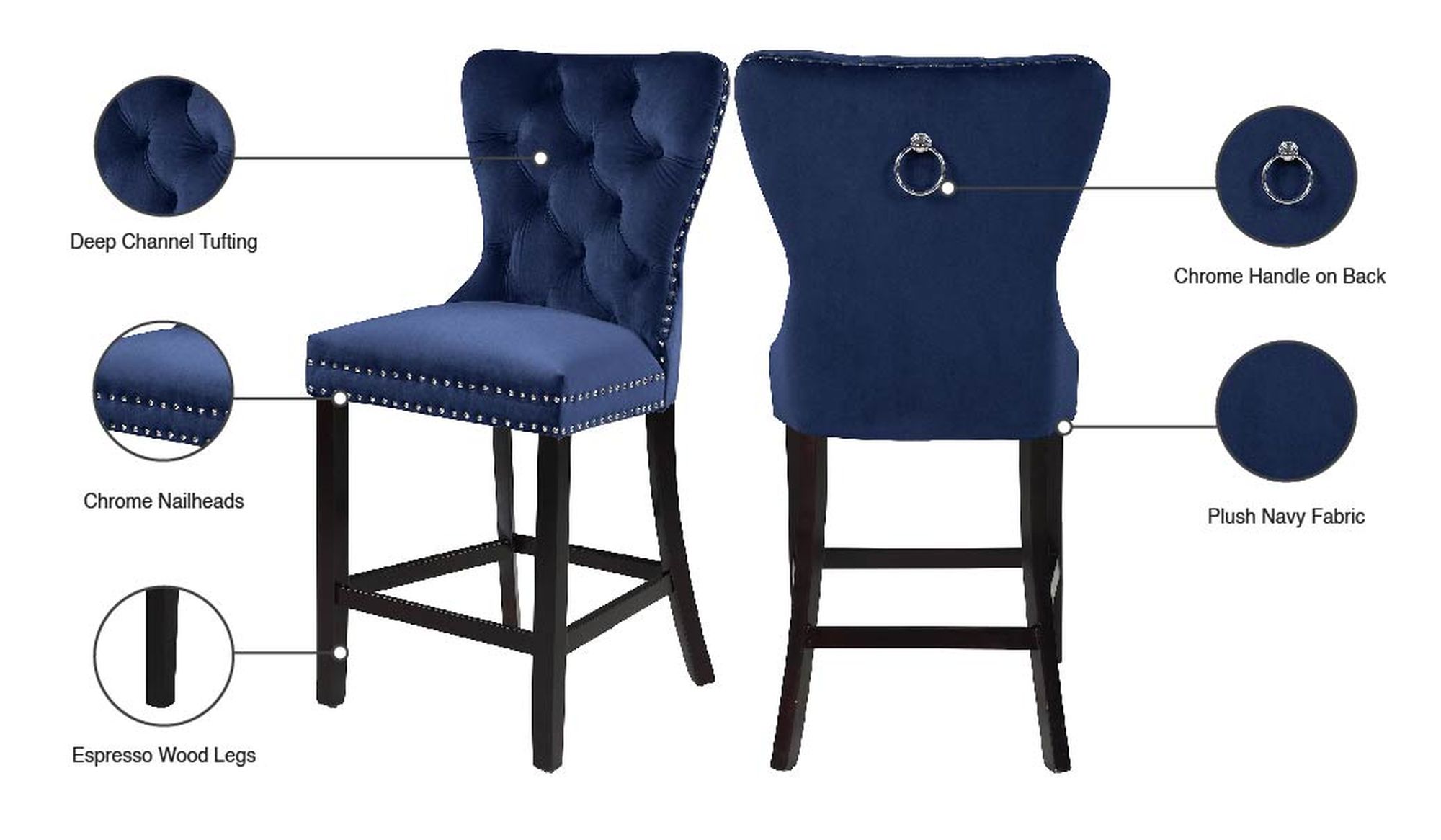 Nikki Velvet Counter Stool with Espresso Wood Legs