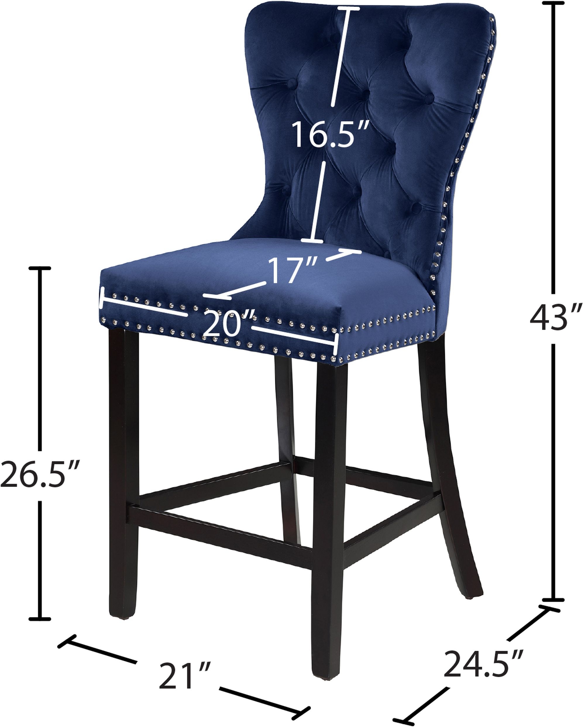 Nikki Velvet Counter Stool with Espresso Wood Legs