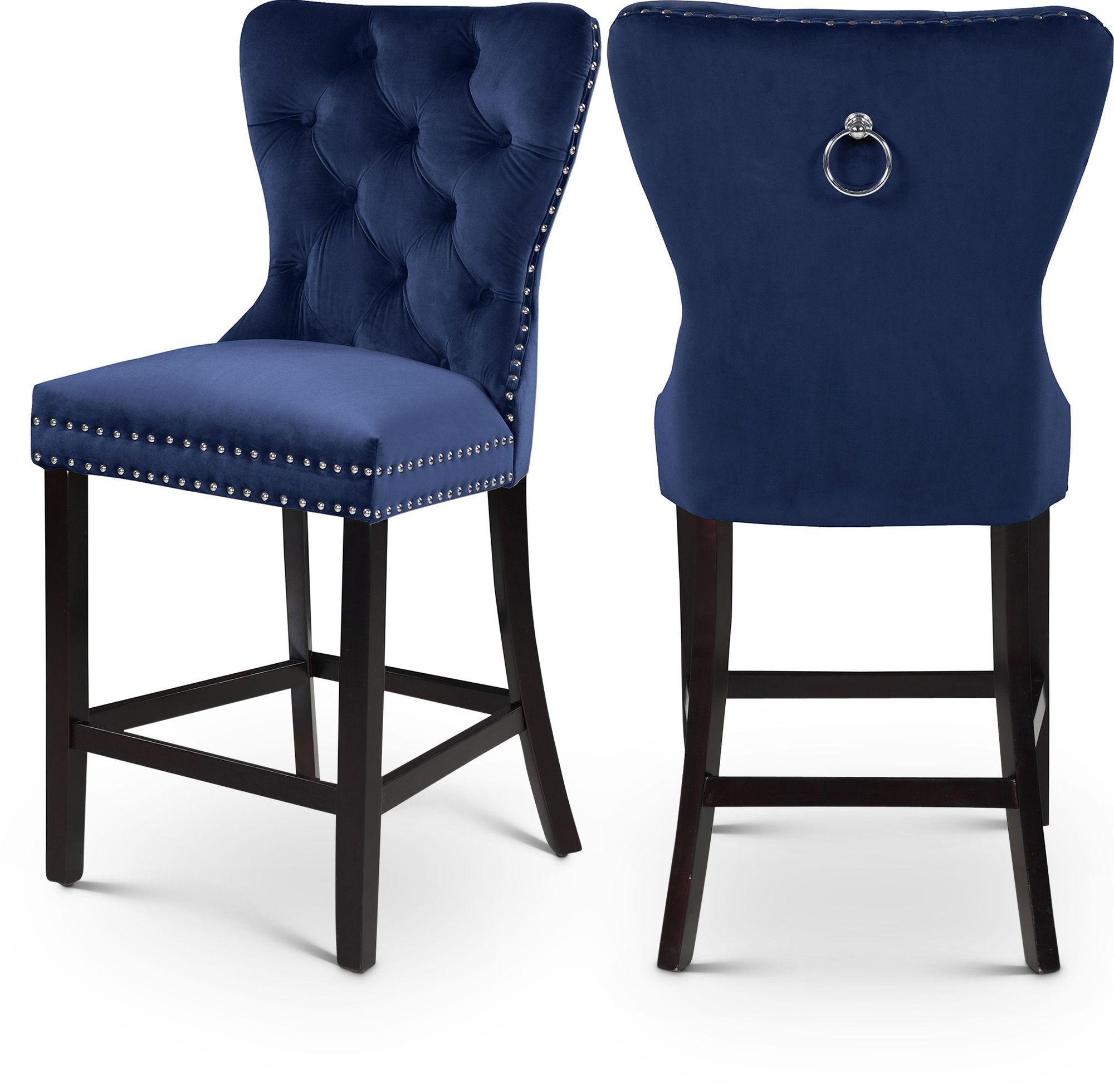 Nikki Velvet Counter Stool with Espresso Wood Legs