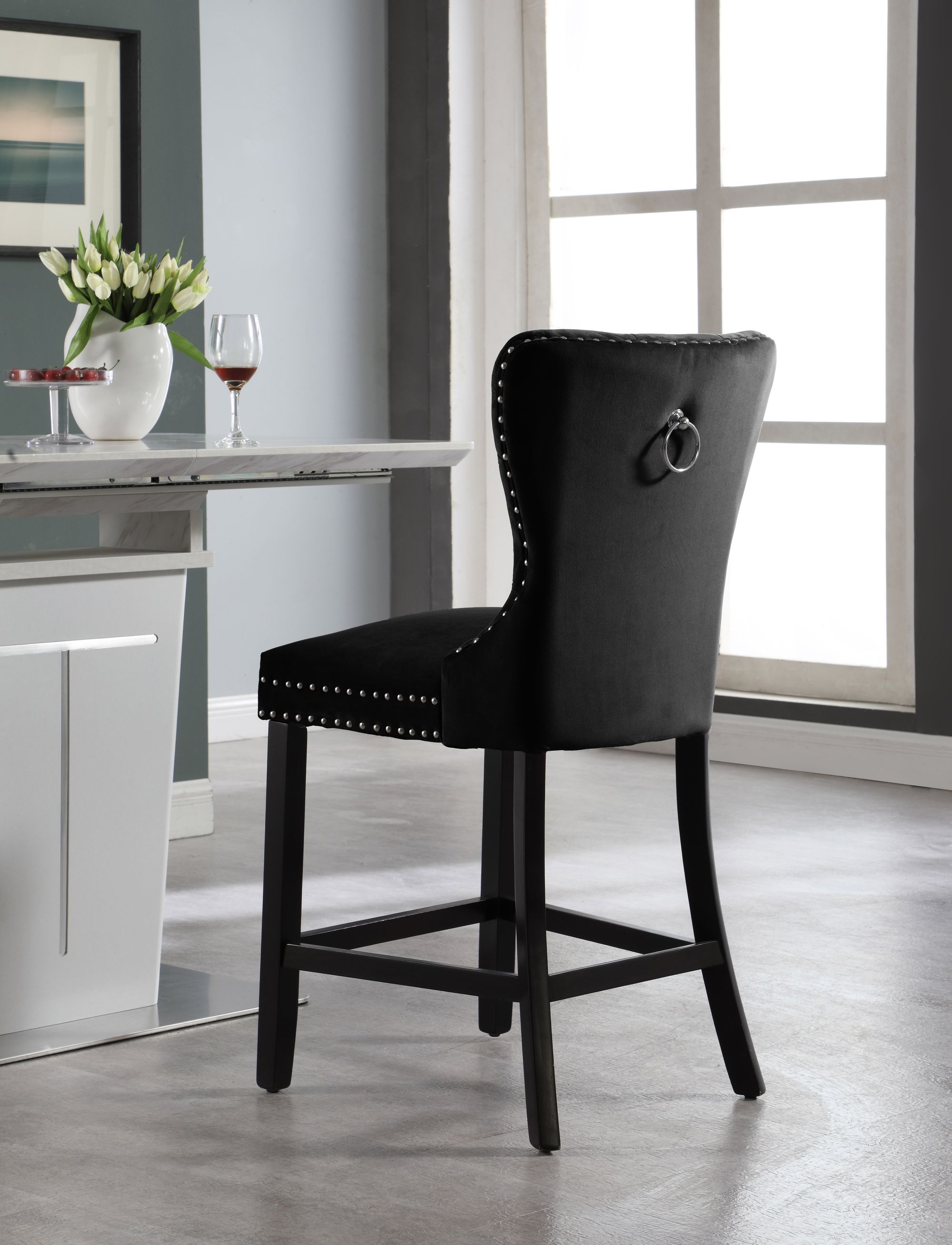 Nikki Velvet Counter Stool with Espresso Wood Legs