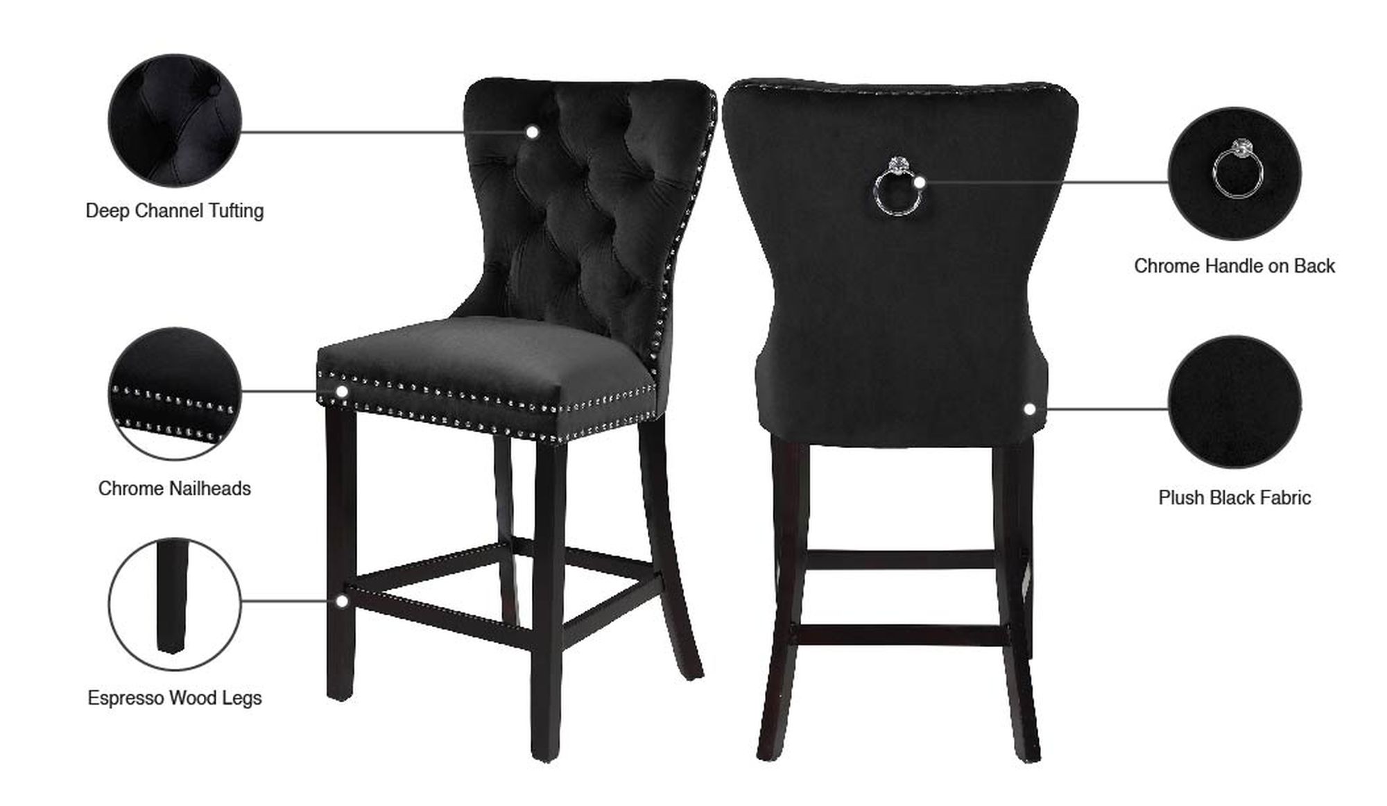 Nikki Velvet Counter Stool with Espresso Wood Legs