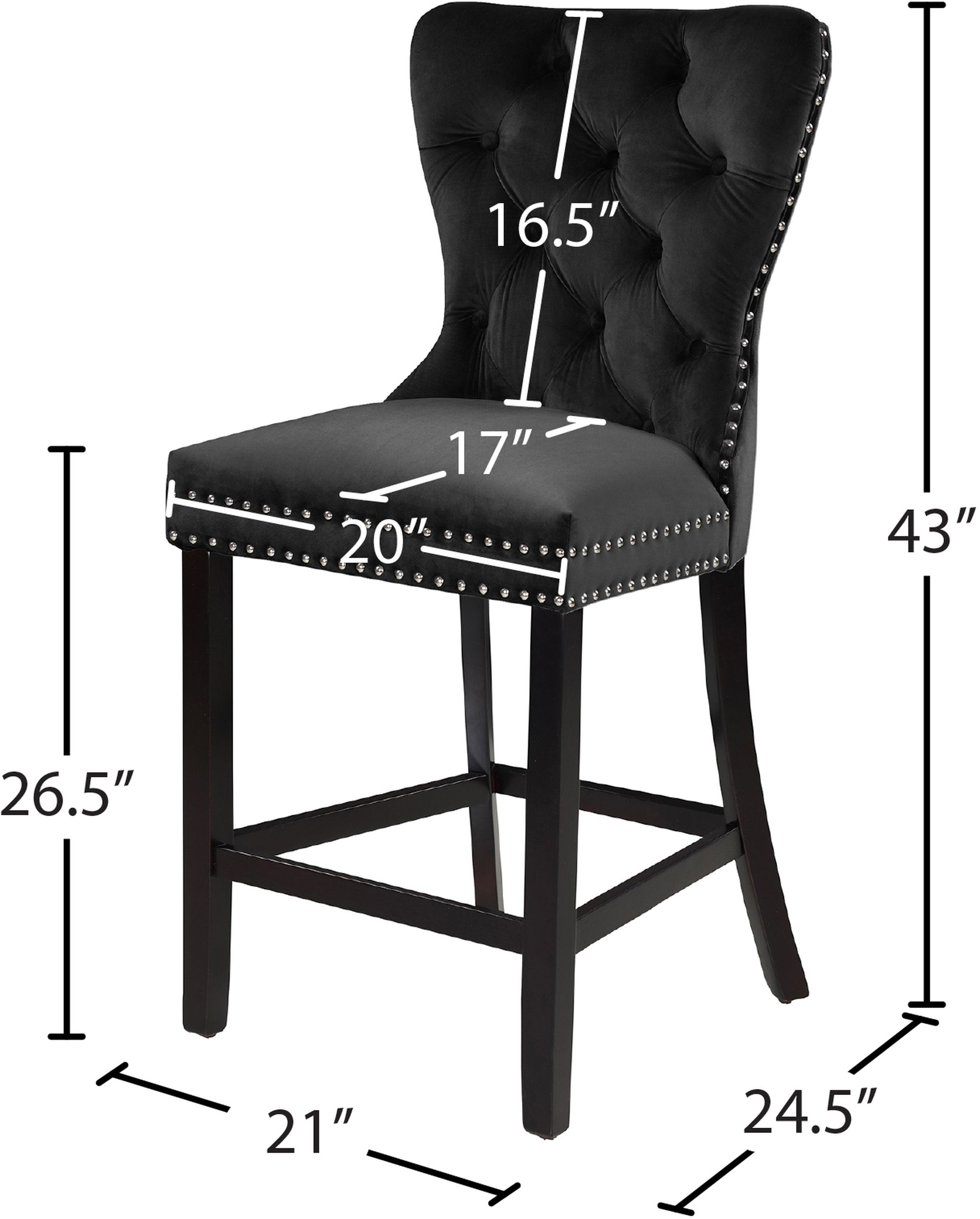Nikki Velvet Counter Stool with Espresso Wood Legs