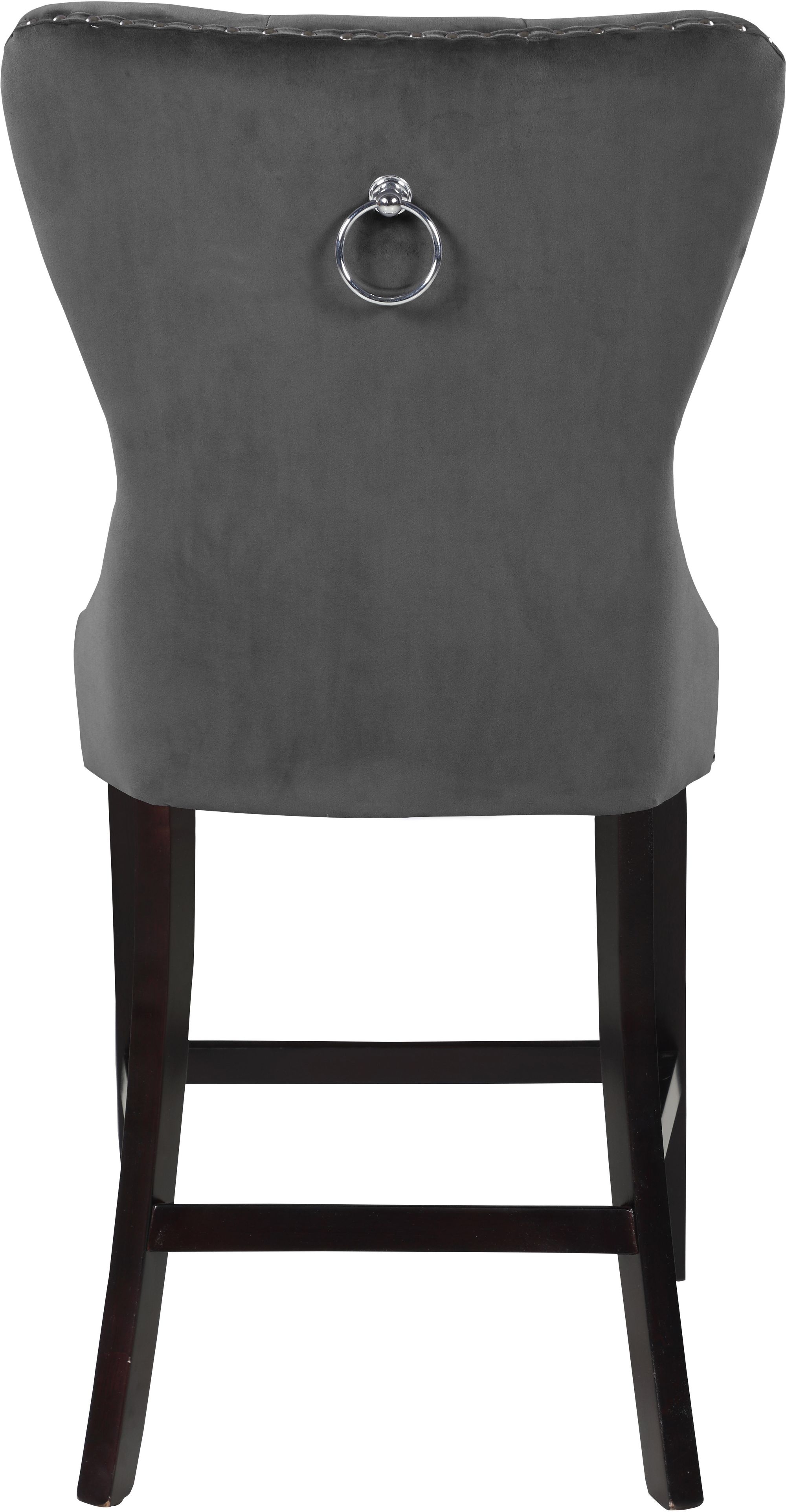 Nikki Velvet Counter Stool with Espresso Wood Legs