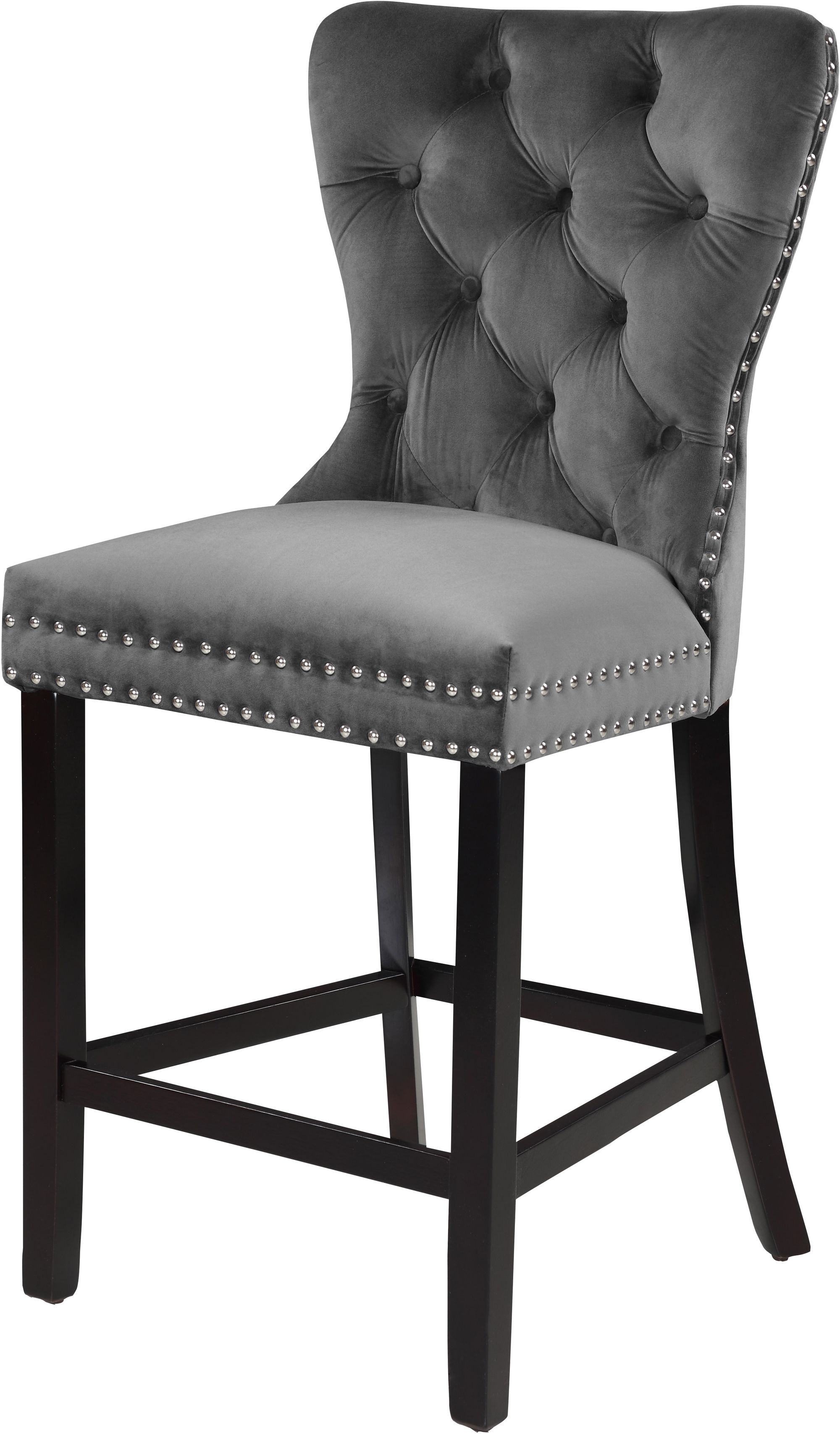 Nikki Velvet Counter Stool with Espresso Wood Legs