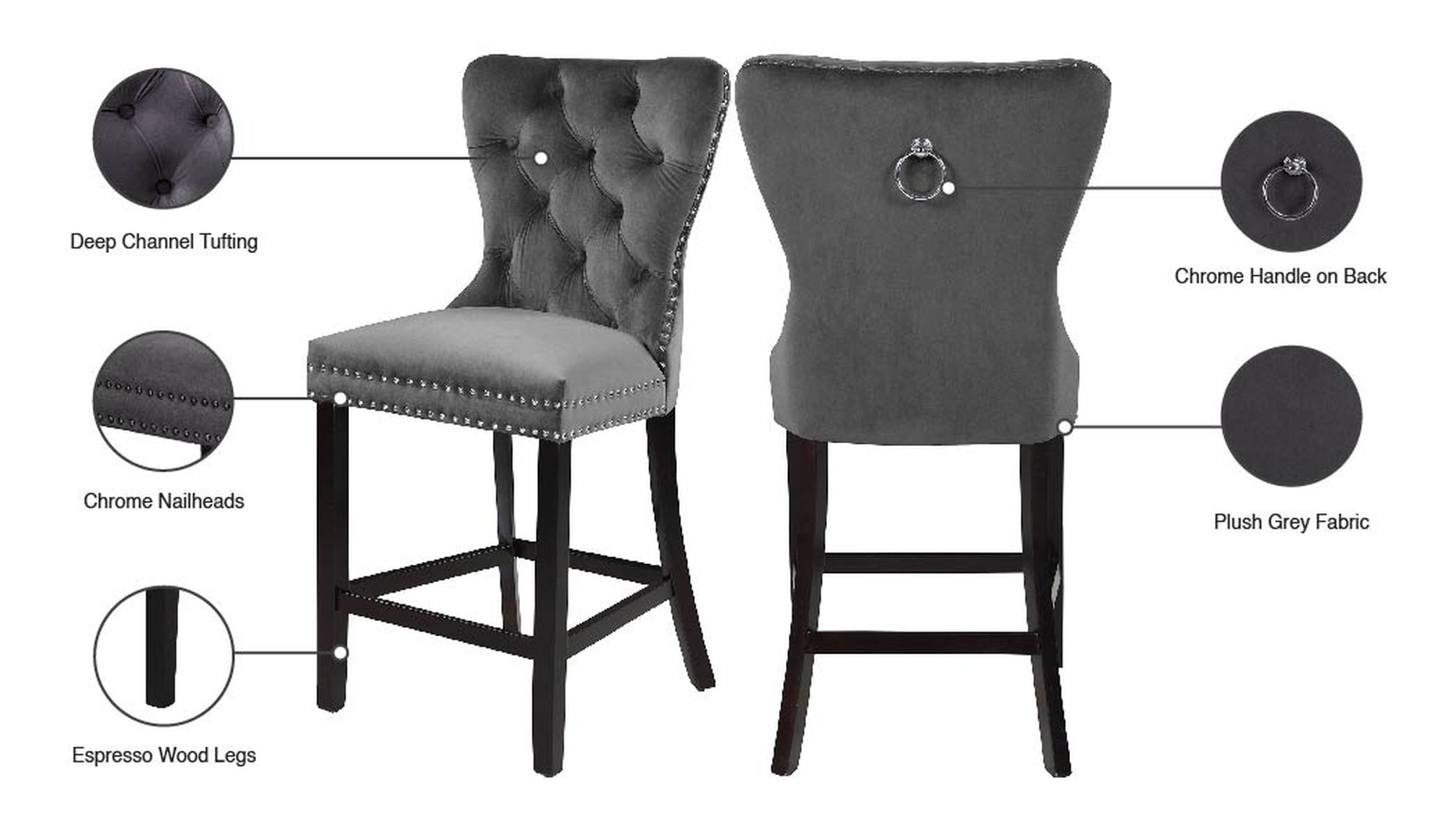 Nikki Velvet Counter Stool with Espresso Wood Legs