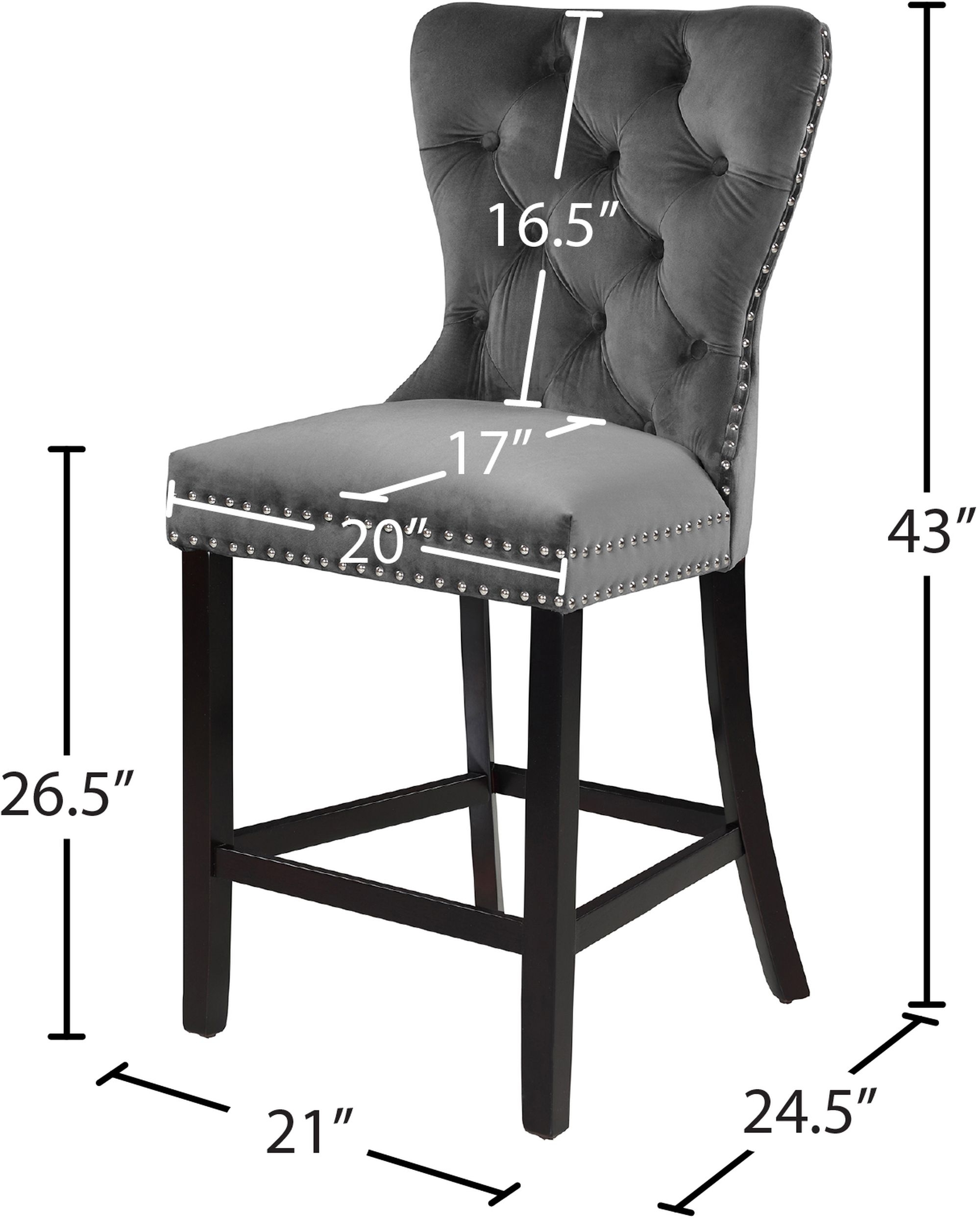 Nikki Velvet Counter Stool with Espresso Wood Legs