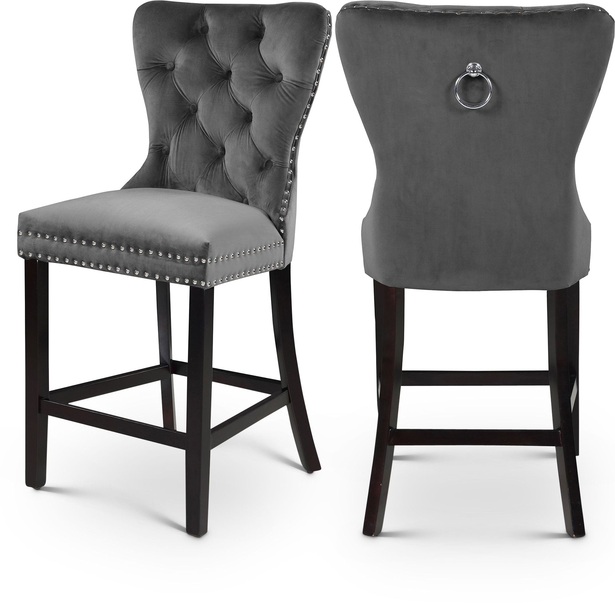 Nikki Velvet Counter Stool with Espresso Wood Legs