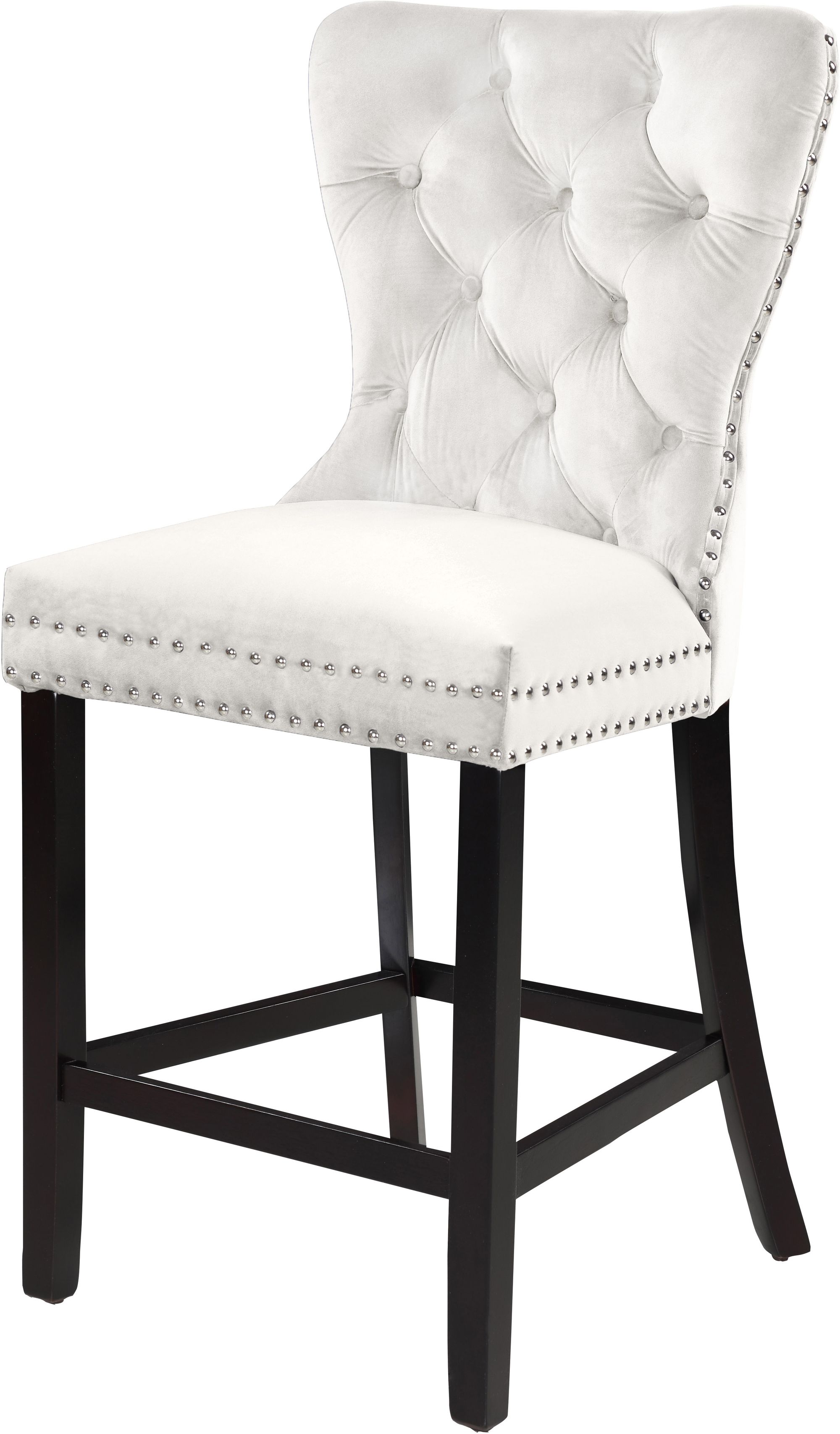Nikki Velvet Counter Stool with Espresso Wood Legs